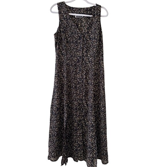 Vintage Contempo Casuals Black Floral Sleeveless Button Front Midi Dress - Picture 1 of 11